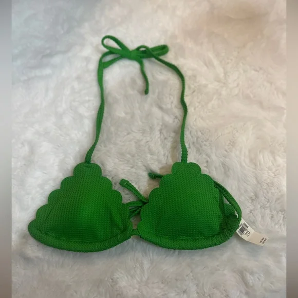 NWT Aerie Waffle Scalloped String Triangle Bikini Top - Picture 2 of 6
